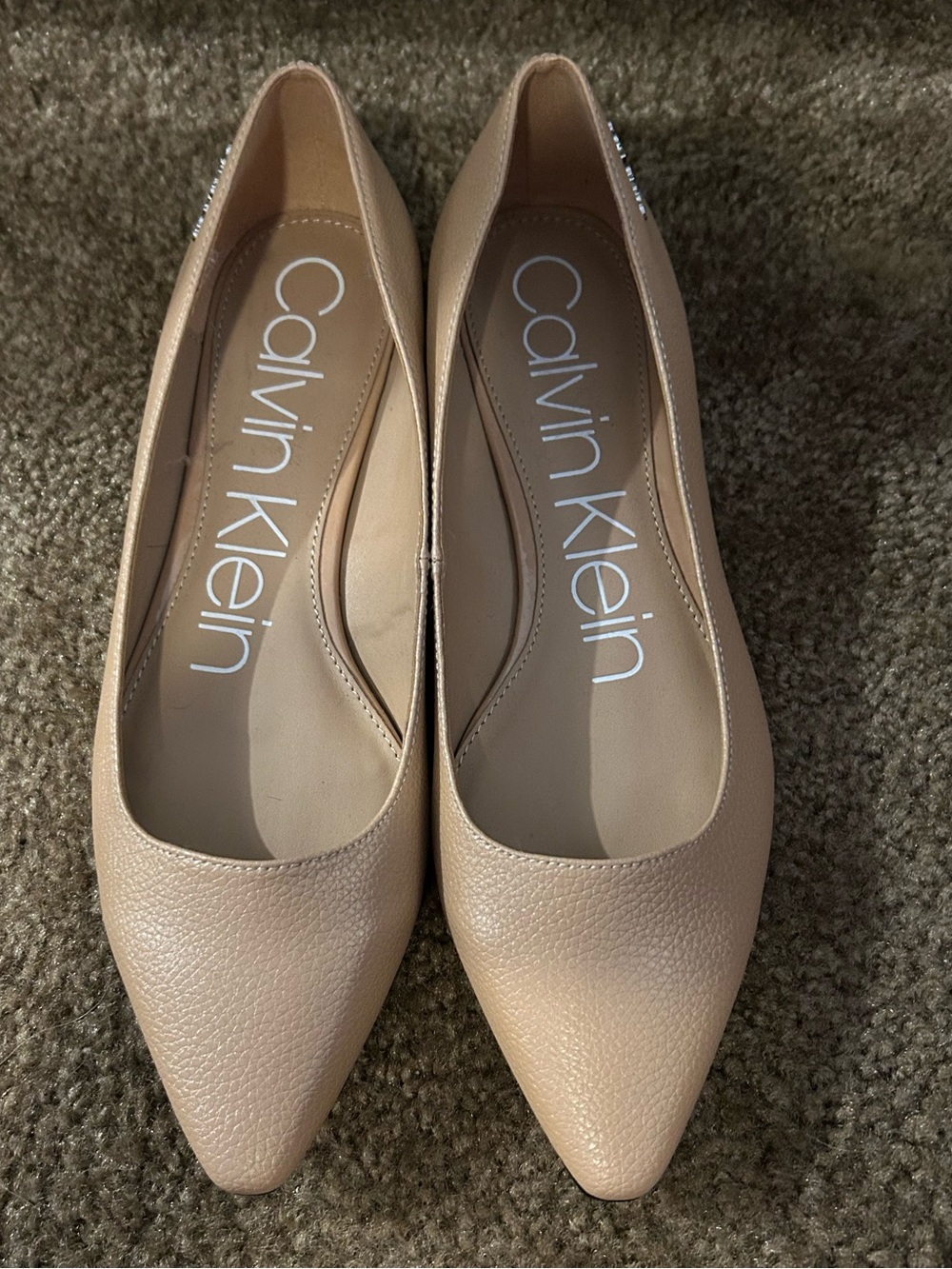 Calvin Klein Women's Beige Pointed-Toe Leather Flats